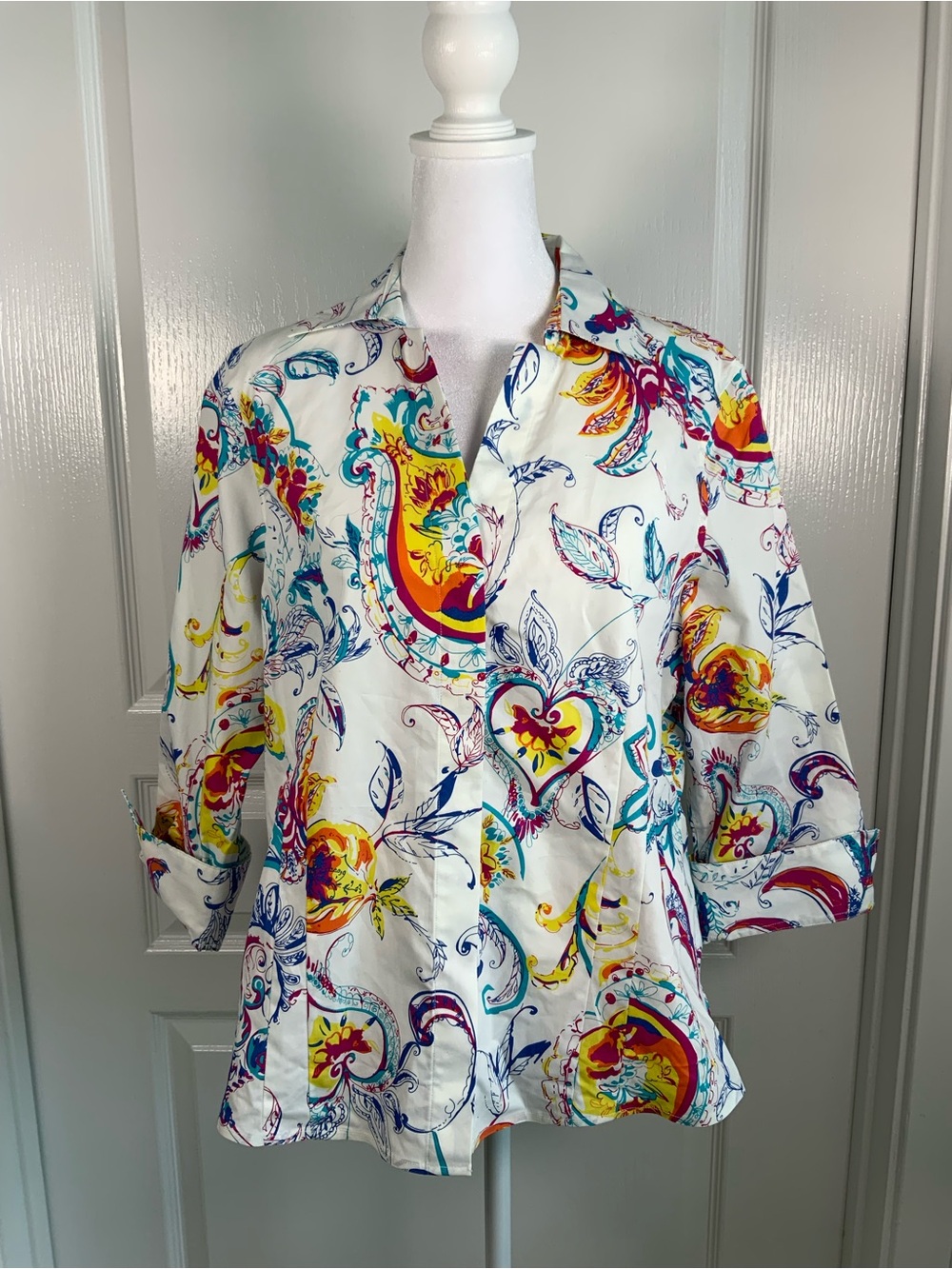 Gold Label Investment White Paisley-Print Tunic with Vibrant Multi-Color Accents
